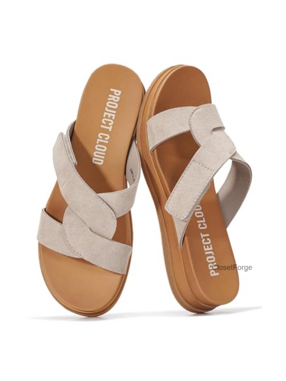 Suede Plush Insole Strappy Wedge Sandals Slip-On Non-Slip